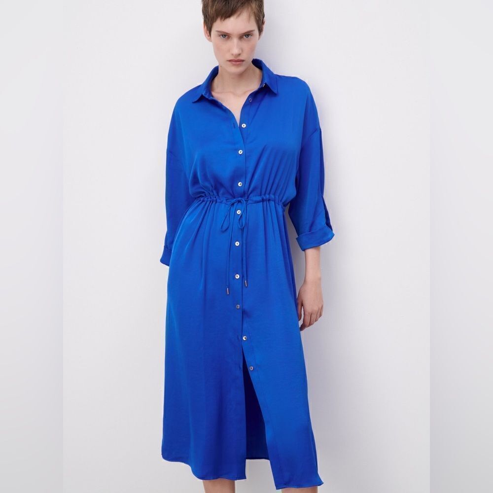 ZARA RUCHED SATIN EFFECT DRESS